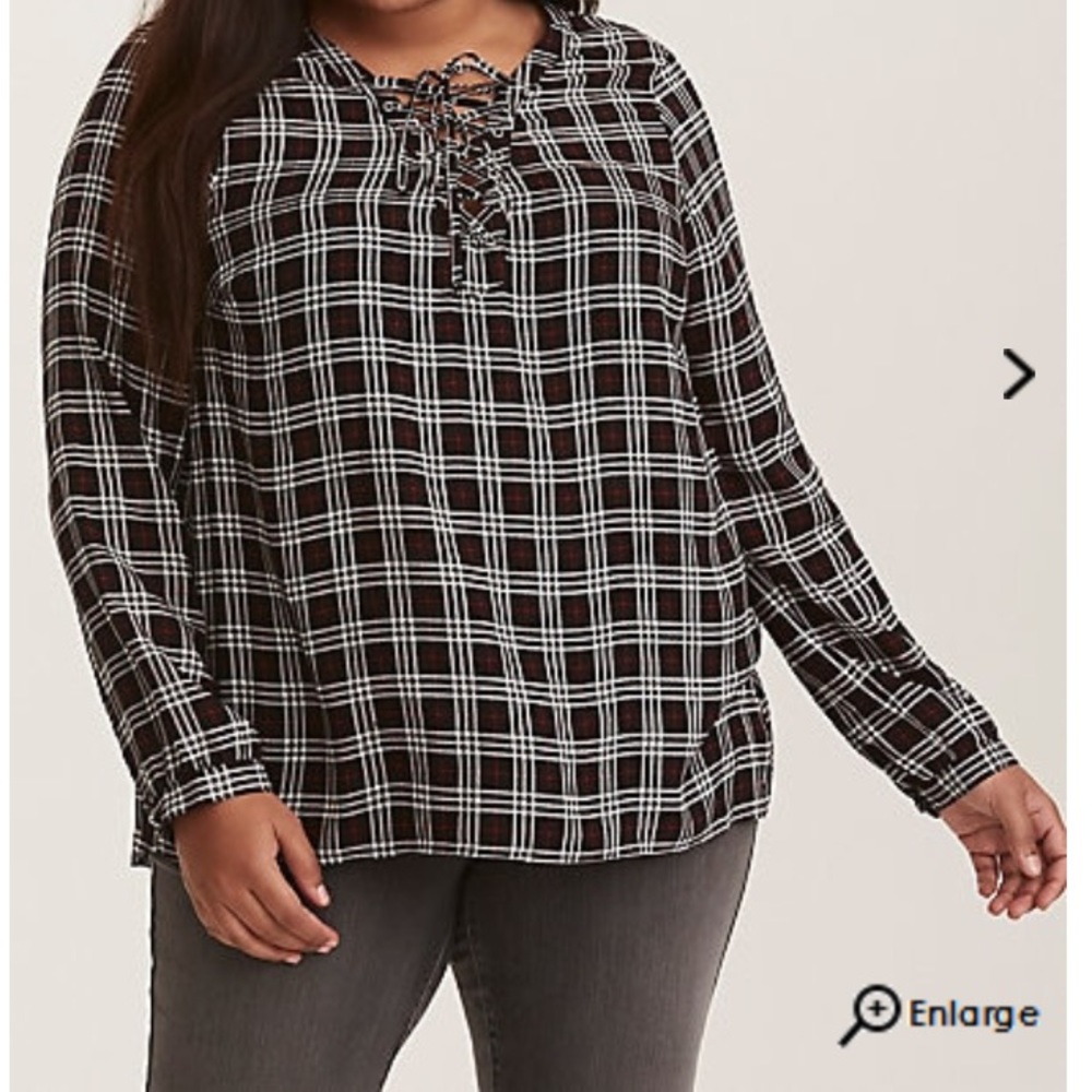🆕Torrid Lace Up Plaid Checkered Challis Tunic Top